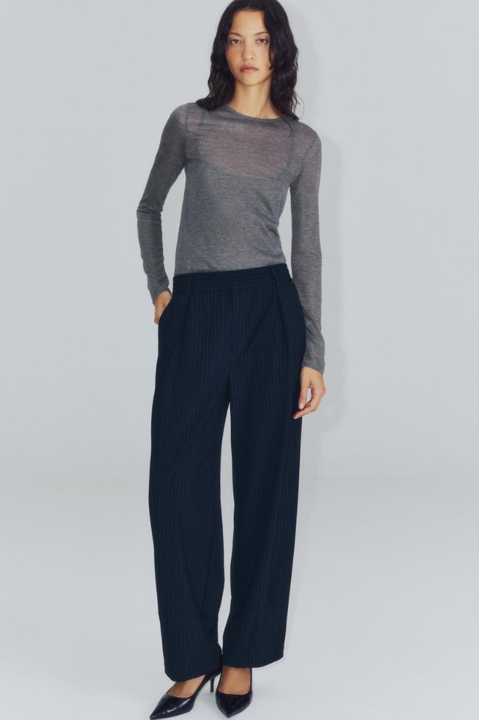 Sheer Knit & Pinstripe Trouser
