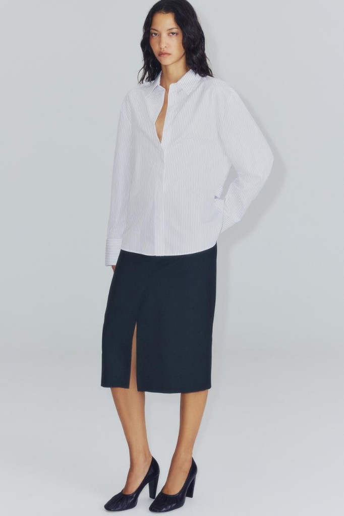 Pinstripe Shirt & Pencil Skirt