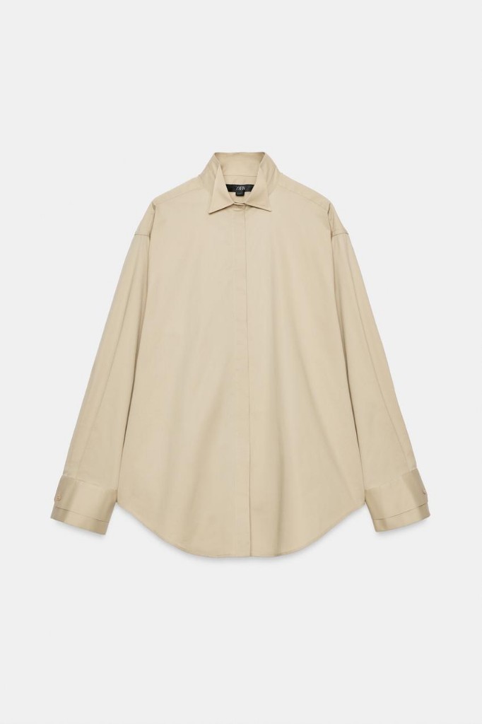 Oversized Beige Poplin Shirt